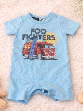 Cotton On Baby 0-3M Foo Fighters Graphic Band Tee Romper Blue